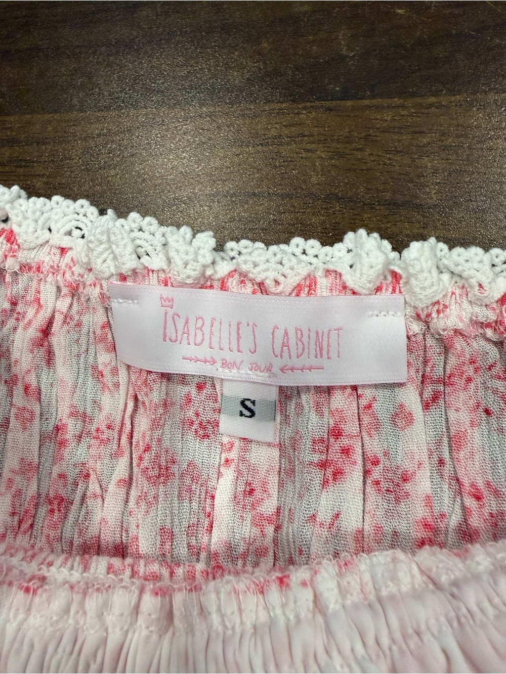 Floral Smocked Strapless Pink Mini Dress with Lace Trim - Picture 4 of 4
